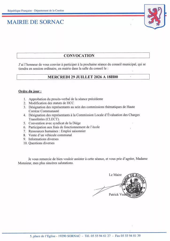 CONVOC CM29/07/2026 à 18h